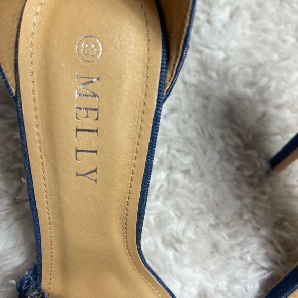 Melly Kanden Blue Denim fringe ankle strap heels sandals size 8.5 - Picture 9 of 9